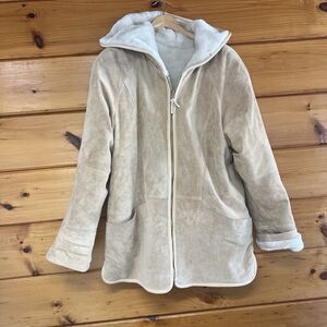 WINLIT New York Leather  Faux Fur Reversible S Hooded Jacket Womens Medium VTG